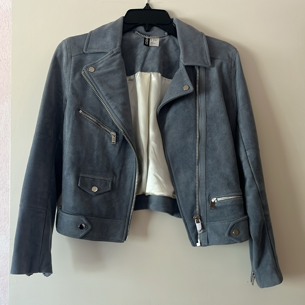 H&M faux suede blue Moto jacket